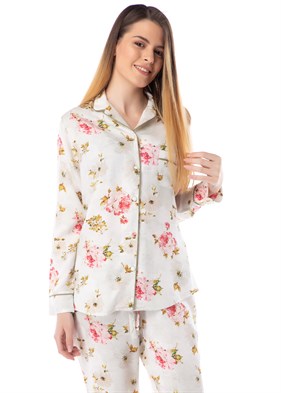 Çiçekli Desenli Gömlek Bayan Pijama Takım
