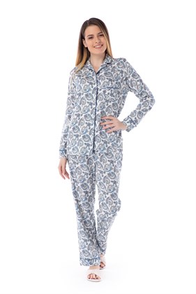 Şal Desenli Gömlek Bayan Pijama Takım