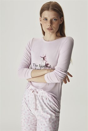 Pembe Çiçek Baskılı Süprem Pijama Takımı