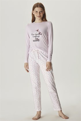 Pembe Çiçek Baskılı Süprem Pijama Takımı