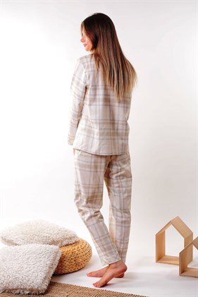 Soft Ekose Önden Düğmeli Biyeli Pijama Takımı