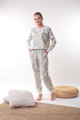 Verev Ekose Desenli Fırfır Detaylı Pijama Takımı