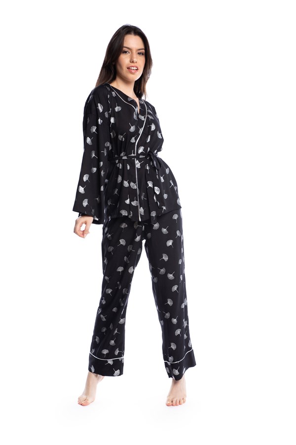 Varak Baskı Siyah Bayan Pijama Takımı